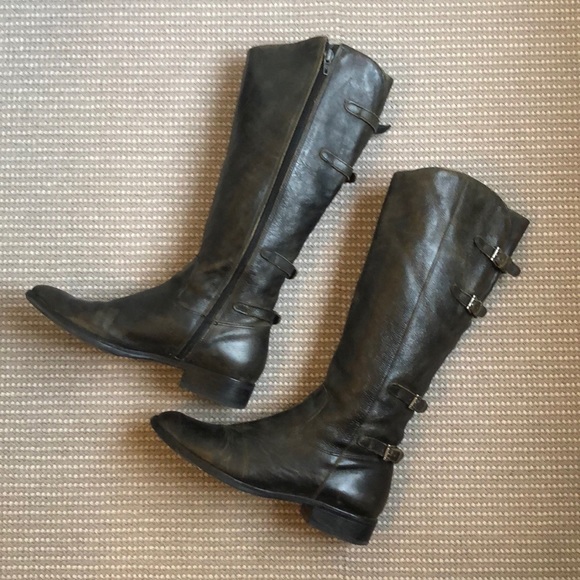 N/A Shoes - Black Buckle Leather Boots